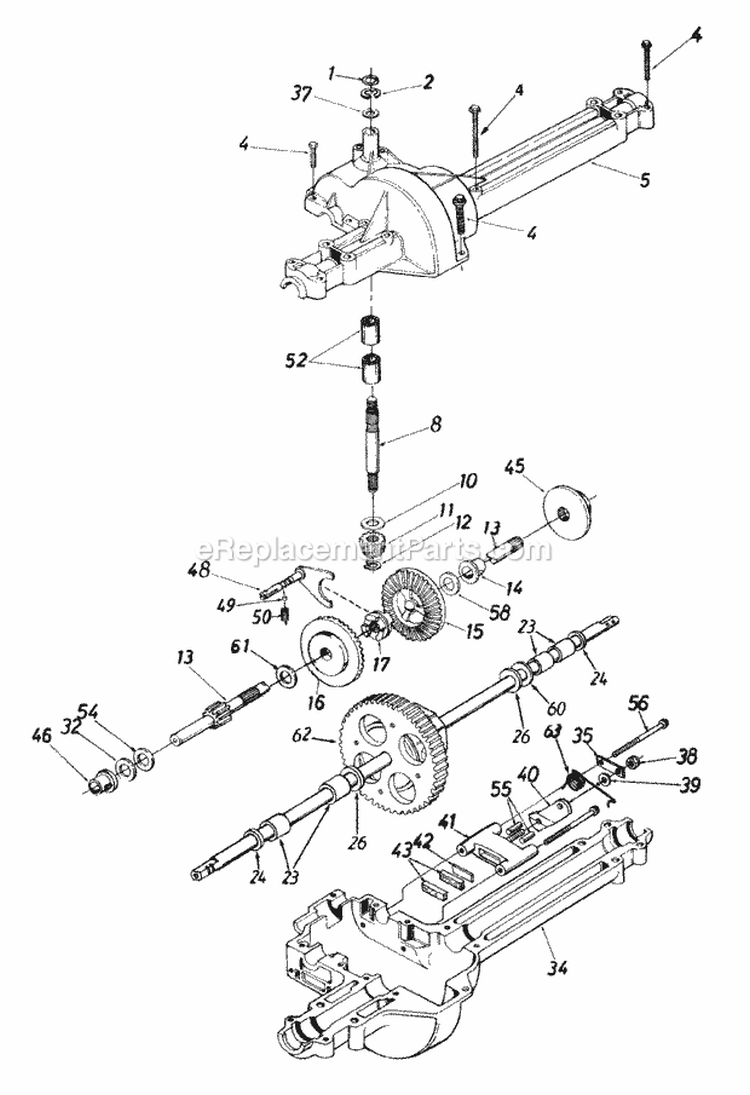 Transmission Assembly Diagram and Parts List for 13A4662F129 2000 Yard Machines Lawn Tractor